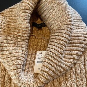 Talbots Caramel Brown Cotton CowlNeck Cable Button Sweater Oatmeal Size Medium